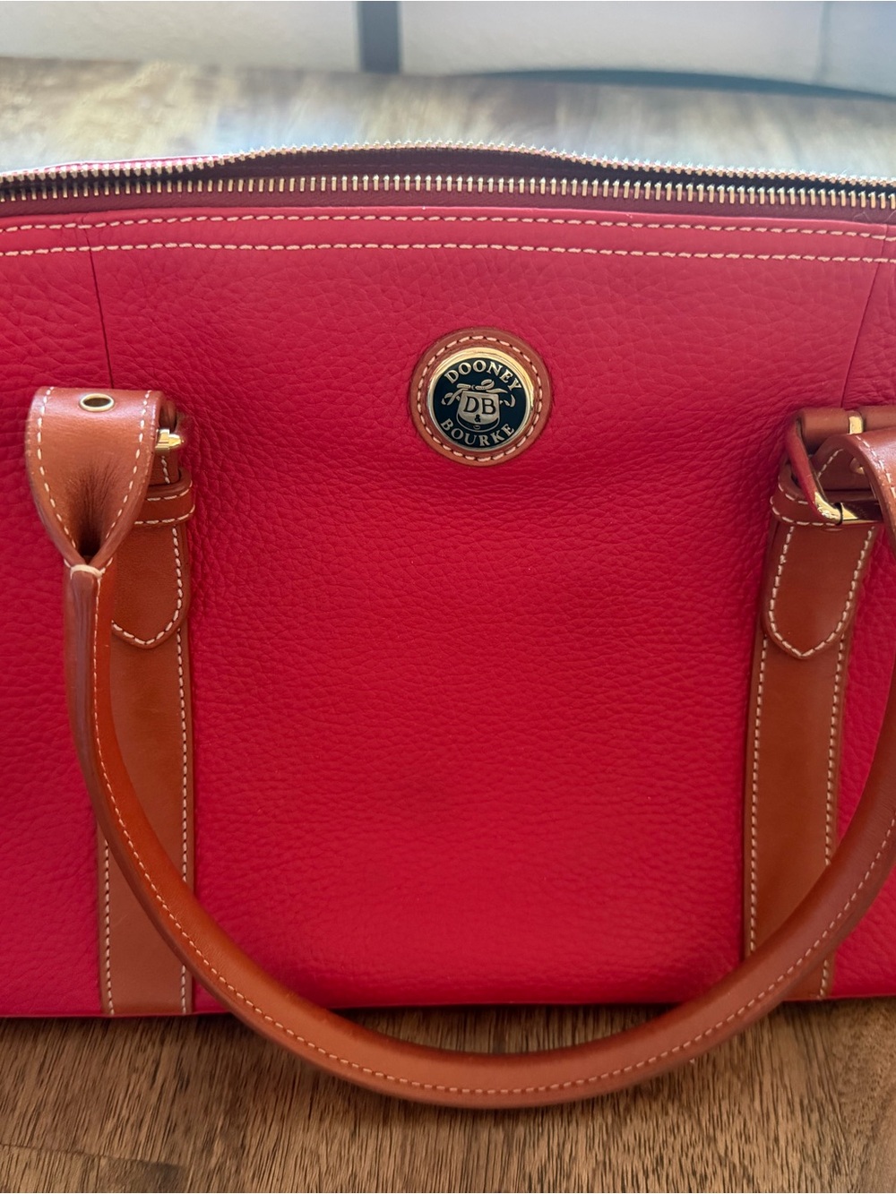 Dooney & Bourke Leather Satchel with Brown Trim